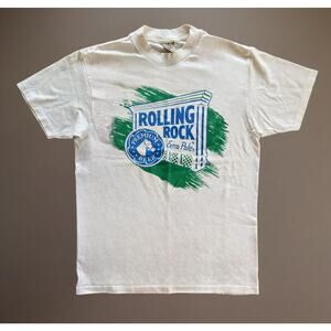 Vintage ROLLING ROCK Beer Single Stitch T-Shirt Size Large 90s Grunge Made USA